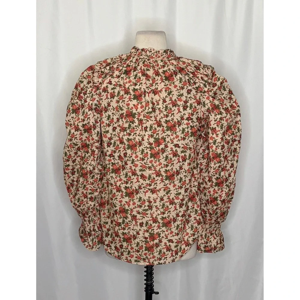 FREE PEOPLE Meant To‎ Be Blouse Floral Vintage Combo Ruffled Smocked Small
